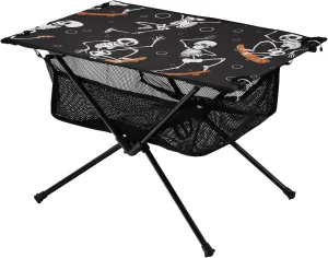 Outdoor Camping Table Skeleton Dancing Happy Black Happy Halloween Compact Expandable Outdoor Picninc Table with Storage Bag for Beach Fishing Camping