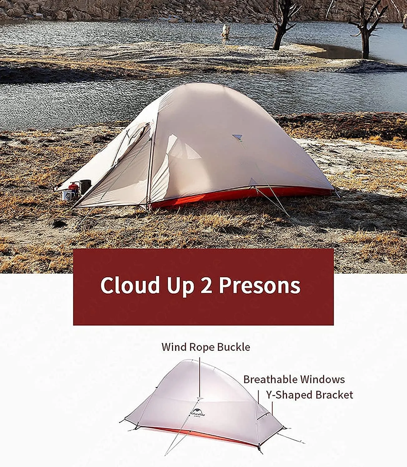 Outdoor Camping Tent, 20D Silicone Double Layer Ultralight Portable Aluminum Pole Tent, Thick Wind Cold Igloo Outdoor Cold and Rain Tent