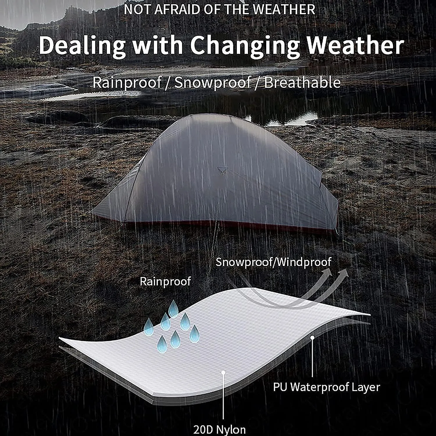 Outdoor Camping Tent, 20D Silicone Double Layer Ultralight Portable Aluminum Pole Tent, Thick Wind Cold Igloo Outdoor Cold and Rain Tent