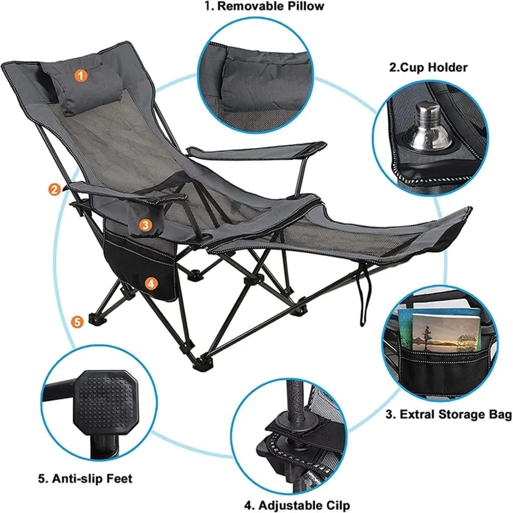 Outdoor Chair Folding Camping Chair Folding Recliner Chair Camping Folding Chair Beach Sun Patio Chaise Lounge Chair Pool Lawn Lounger Camping Chair Foldable Chair (Color : Blue)
