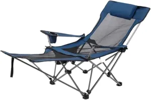 Outdoor Chair Folding Camping Chair Folding Recliner Chair Camping Folding Chair Beach Sun Patio Chaise Lounge Chair Pool Lawn Lounger Camping Chair Foldable Chair (Color : Blue)