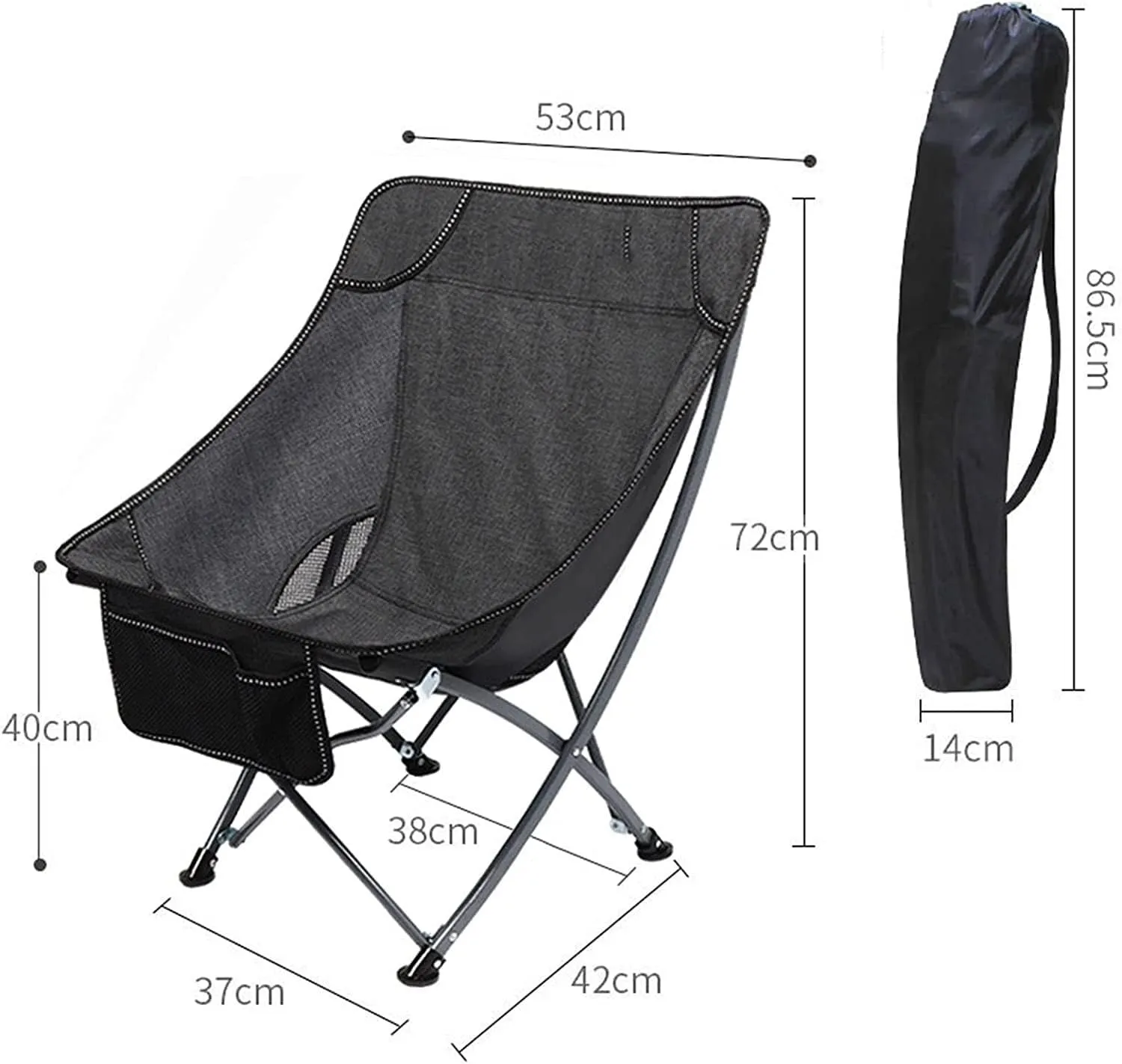 Outdoor Chair Folding Camping Chair Portable Folding Chair with Mesh Side Pocket Backrest Stool Camping Backpacking Chair for Fishing Beach Travel Picnic Camping Chair Foldable Chair