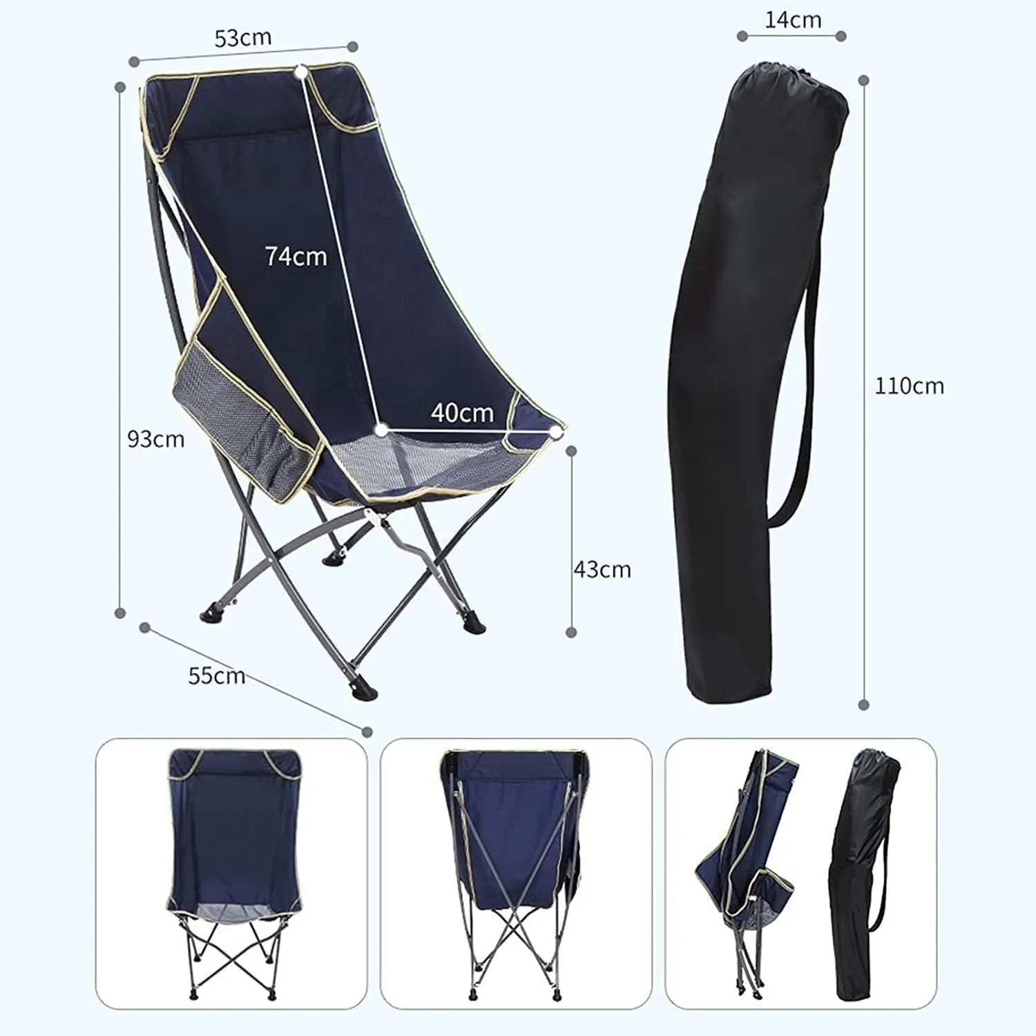 Outdoor Chair Folding Camping Chair Ultralight Folding Camping Chair With Backrest Leisure Beach Seat With Mesh External Hanging Bag Portable Backpack Chair Camping Chair Foldable Chair ( Color : B )