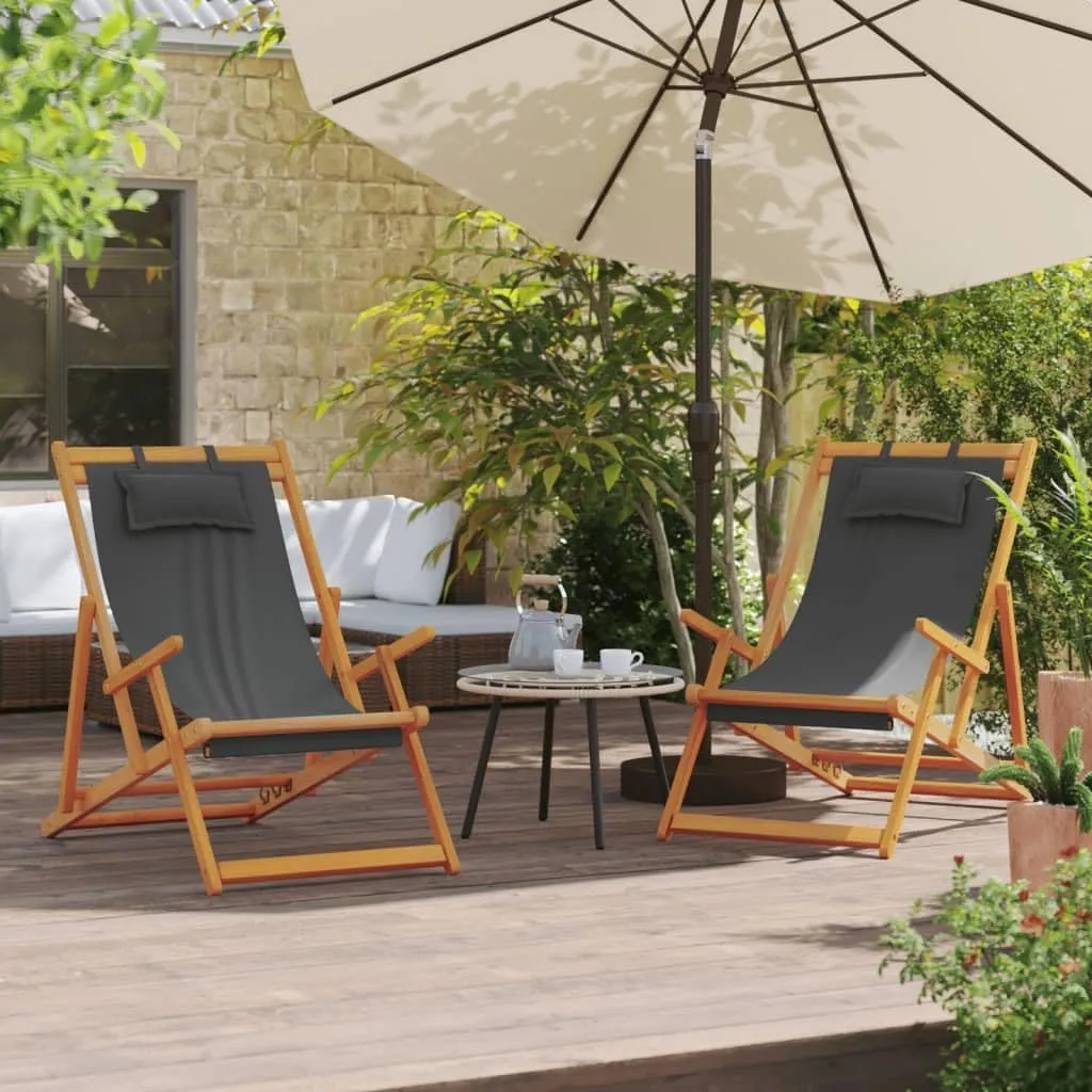 Outdoor Chairs Folding Beach Chairs 2 pcs Gray Fabric,Reclining Eucalyptus Wood Folding Beach Chair, Durable and Adjustable for Patio and Camping Outdoor Seating, Outdoor Furniture