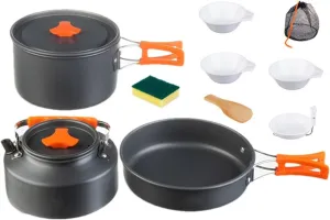 Outdoor Cooking Set | Backpacking Cookware Kit Made of Aluminum Alloy | Food-Grade Camping Cooking Gear | Compact Lightweight Cook Set for Camping, Hiking, Backpacking