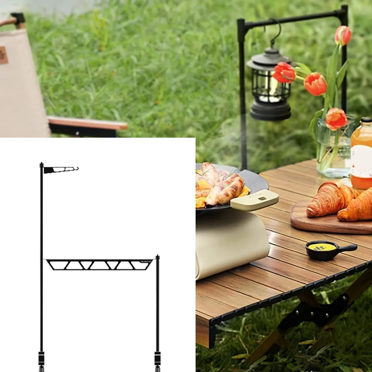 Outdoor Cookware Shelf,Tabletop Cookware Storage Rack - Metal Cutlery Holder, Portable Removable Tool Organizer for Camping Picnic BBQ Outdoor Fishing