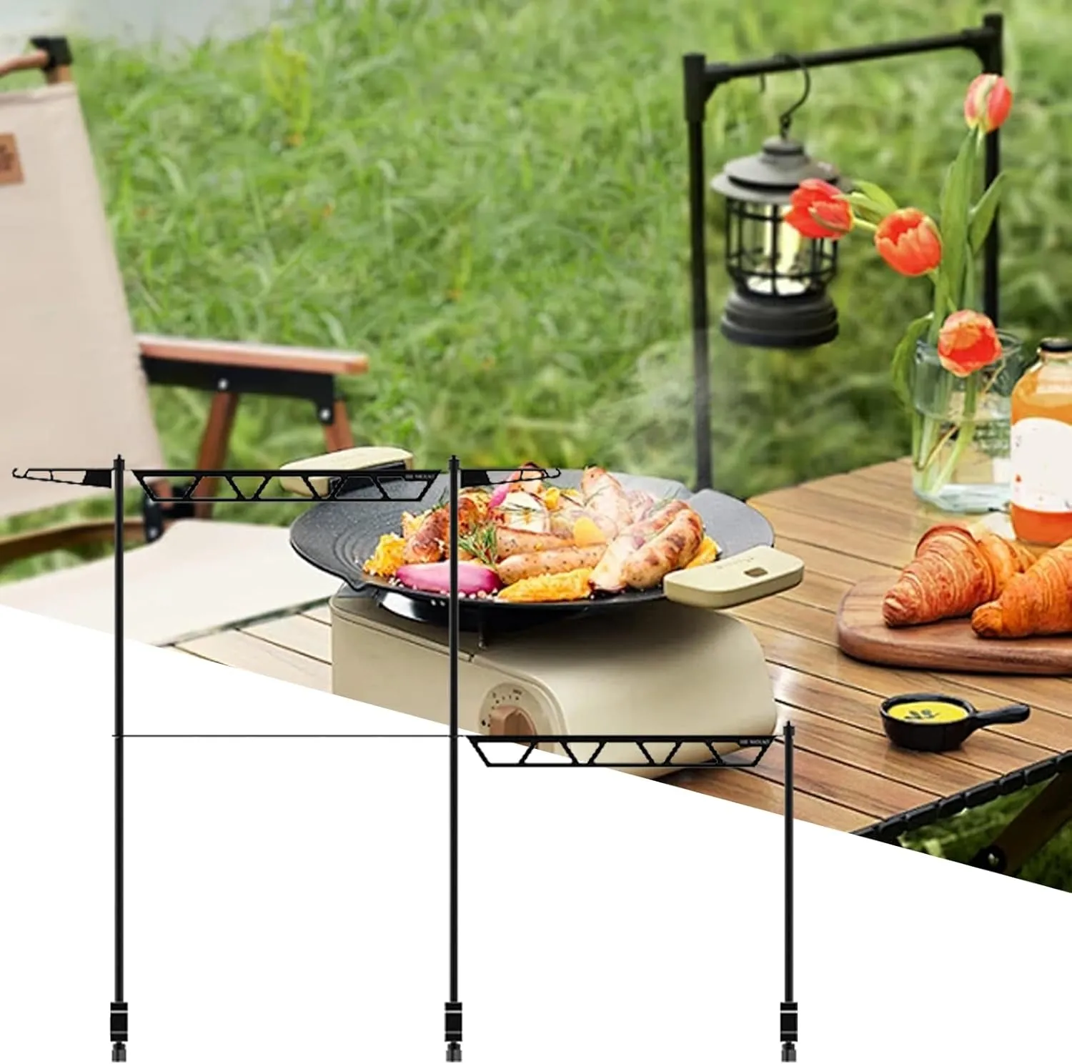 Outdoor Cookware Shelf,Tabletop Utensil Stand | Metal Cutlery Holder, Portable Removable Tool Organizer for Camping Picnic BBQ Outdoor Fishing