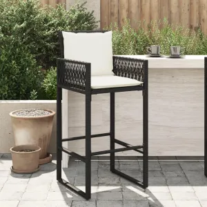Outdoor Dining Chairs Beach Chair Camping Chairs Kitchen Chairs - Patio Bar Stools with Cushions 2 pcs Black Poly Rattan for Terrace Garden Outside Campsites