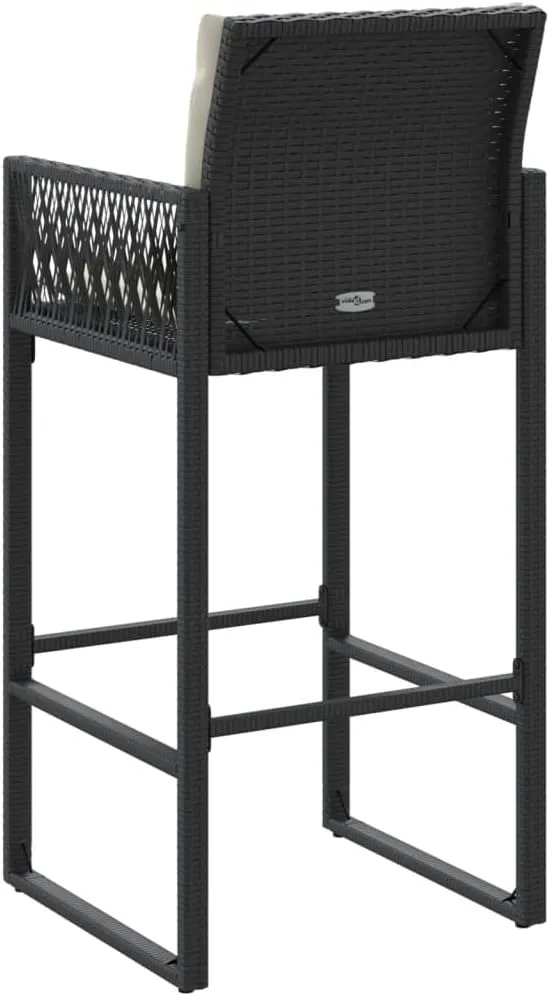 Outdoor Dining Chairs Beach Chair Camping Chairs Kitchen Chairs - Patio Bar Stools with Cushions 2 pcs Black Poly Rattan for Terrace Garden Outside Campsites