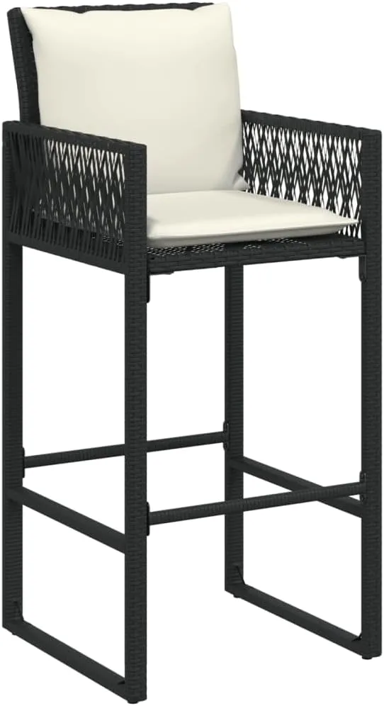 Outdoor Dining Chairs Beach Chair Camping Chairs Kitchen Chairs - Patio Bar Stools with Cushions 2 pcs Black Poly Rattan for Terrace Garden Outside Campsites