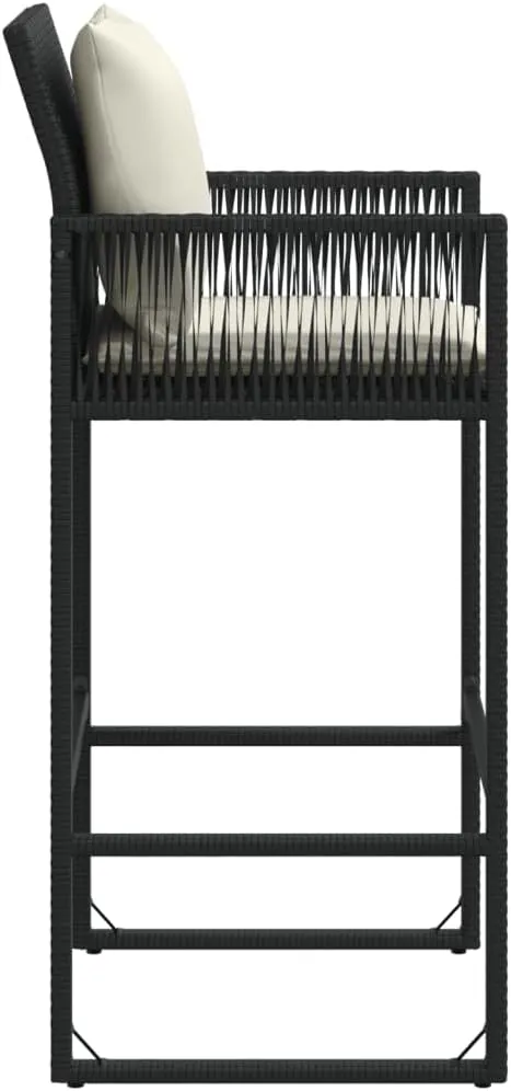 Outdoor Dining Chairs Beach Chair Camping Chairs Kitchen Chairs - Patio Bar Stools with Cushions 2 pcs Black Poly Rattan for Terrace Garden Outside Campsites