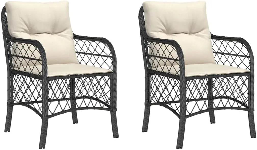 Outdoor Dining Chairs Dining Chairs Camping Chairs Lawn Chairs - Patio Chairs with Cushions 2 pcs Black Poly Rattan for Park Garden Campsites Beaches