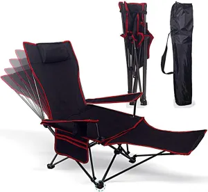 Outdoor foldable camping recliner with foot rest, multifunctional office lunch break leisure back recliner, portable outdoor beach chair with pillow, suitable for office, garden, camping,swimming pool