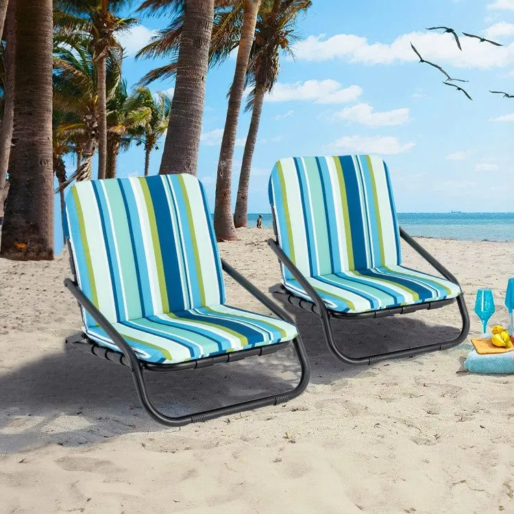 Outdoor Folding Camping Chairs - 2-Piece Beach Chair Set with Cushions, Portable Design - Suitable for Camping, Beach, and Fishing