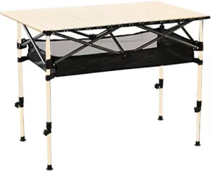 Outdoor Folding Camping Table, Ultralight Aluminum Alloy Roll Up Picnic Table with Storage Bag, Foldable Portable Table Height Adjustable for Beach, Fishing, BBQ, Hiking ( Color : Yellow , Size : 3FT