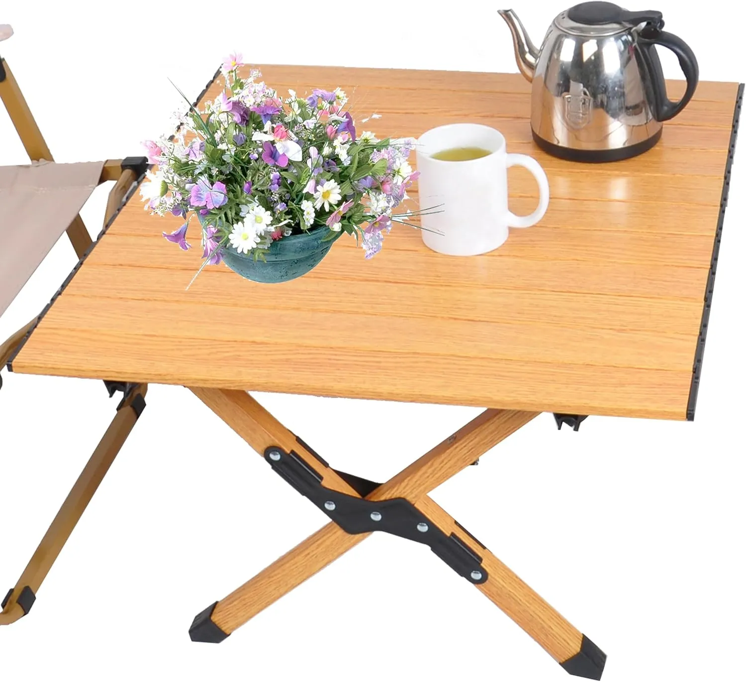 Outdoor Folding Camping Table,Portable Aluminum Camping Table,Roll up Picnic Table for Pool Patio Picnic Sand Beach Bistro Garden BBQ (Brown)