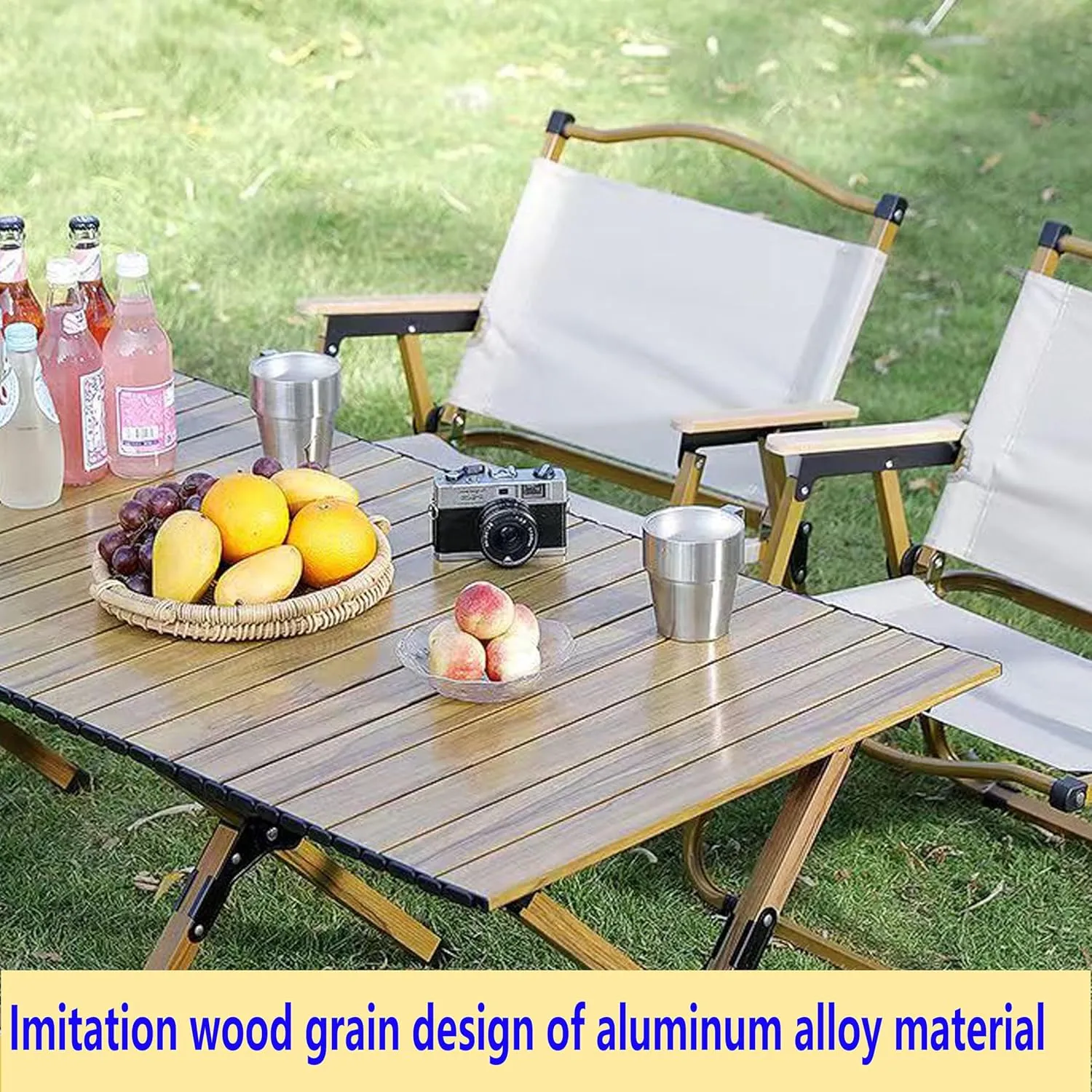 Outdoor Folding Camping Table,Portable Aluminum Camping Table,Roll up Picnic Table for Pool Patio Picnic Sand Beach Bistro Garden BBQ (Brown)