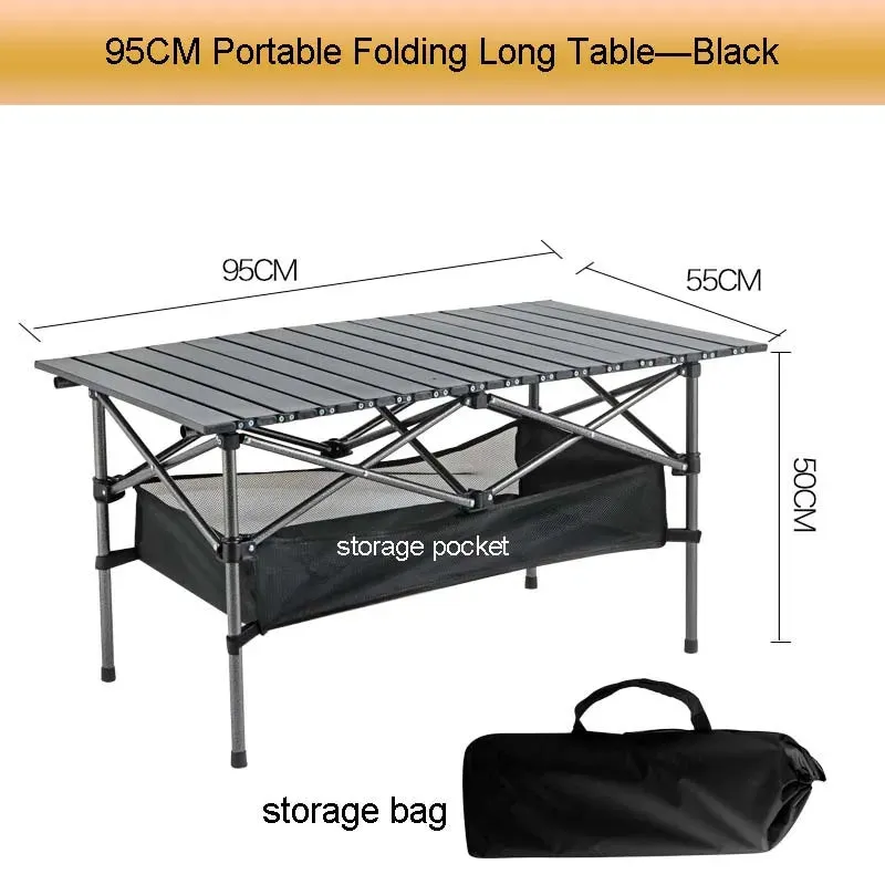 Outdoor Folding Long Table Portable Storage Black Camping Desk