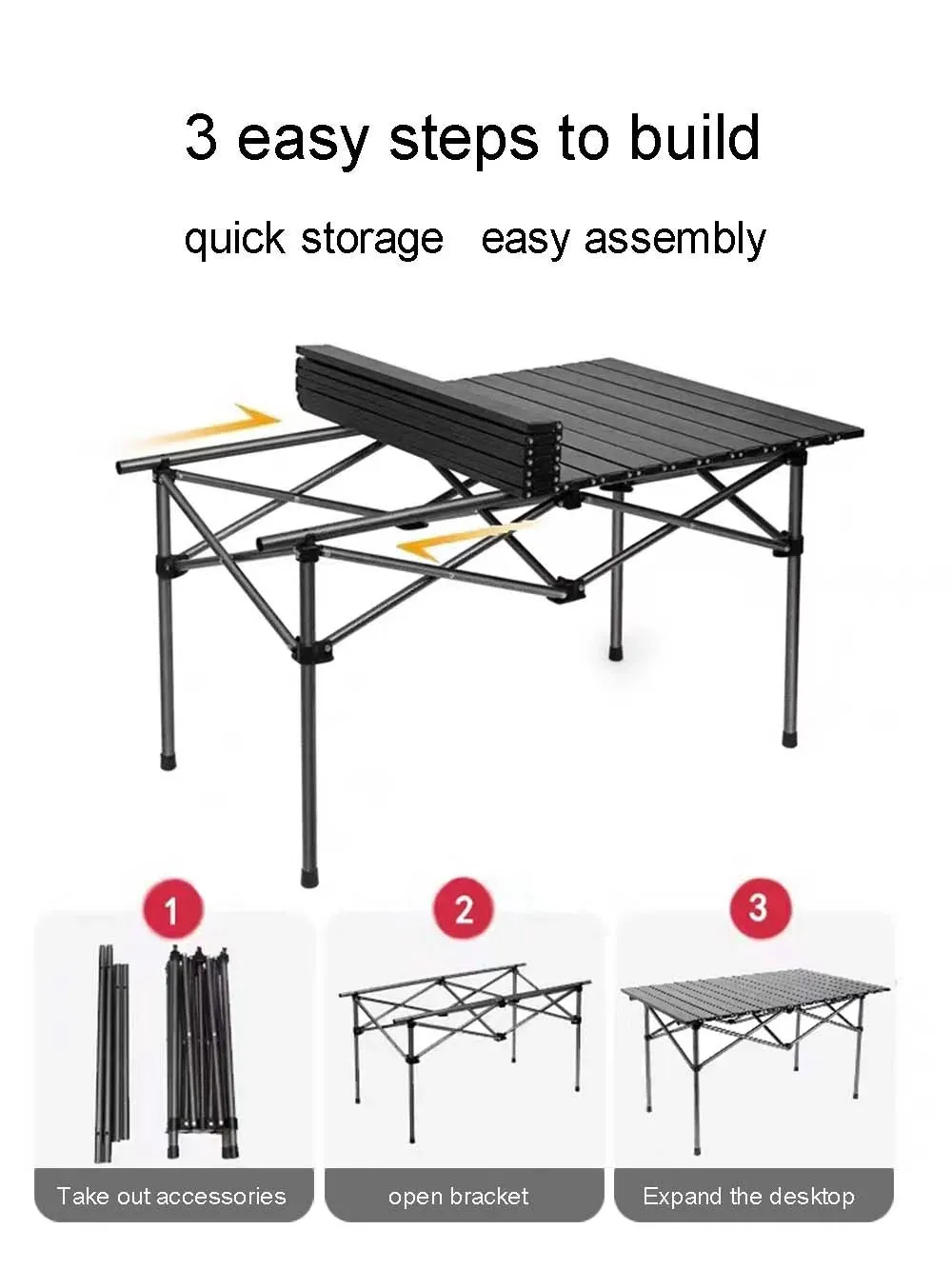 Outdoor Folding Long Table Portable Storage Black Camping Desk