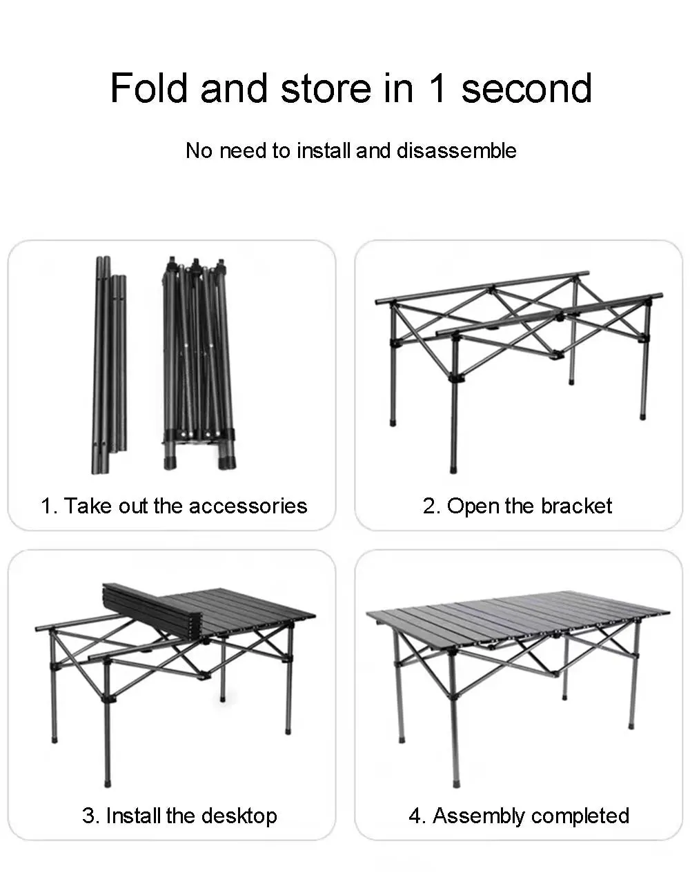 Outdoor Folding Long Table Portable Storage Black Camping Desk