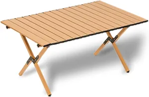 Outdoor Folding Table, Ultra-light Portable, Carbon Steel Roll Up Table, Camping Picnic Gear, Available In Four Sizes, Suitable For Outdoor Activities Barbecue And Dining, Suitable For 4-8 People(Wood