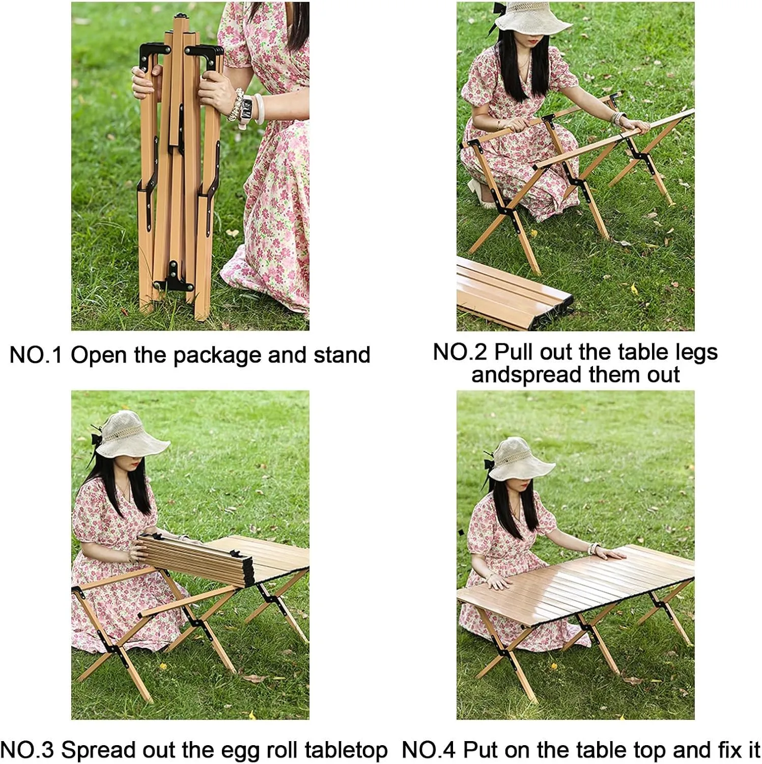 Outdoor Folding Table, Ultra-light Portable, Carbon Steel Roll Up Table, Camping Picnic Gear, Available In Four Sizes, Suitable For Outdoor Activities Barbecue And Dining, Suitable For 4-8 People(Wood