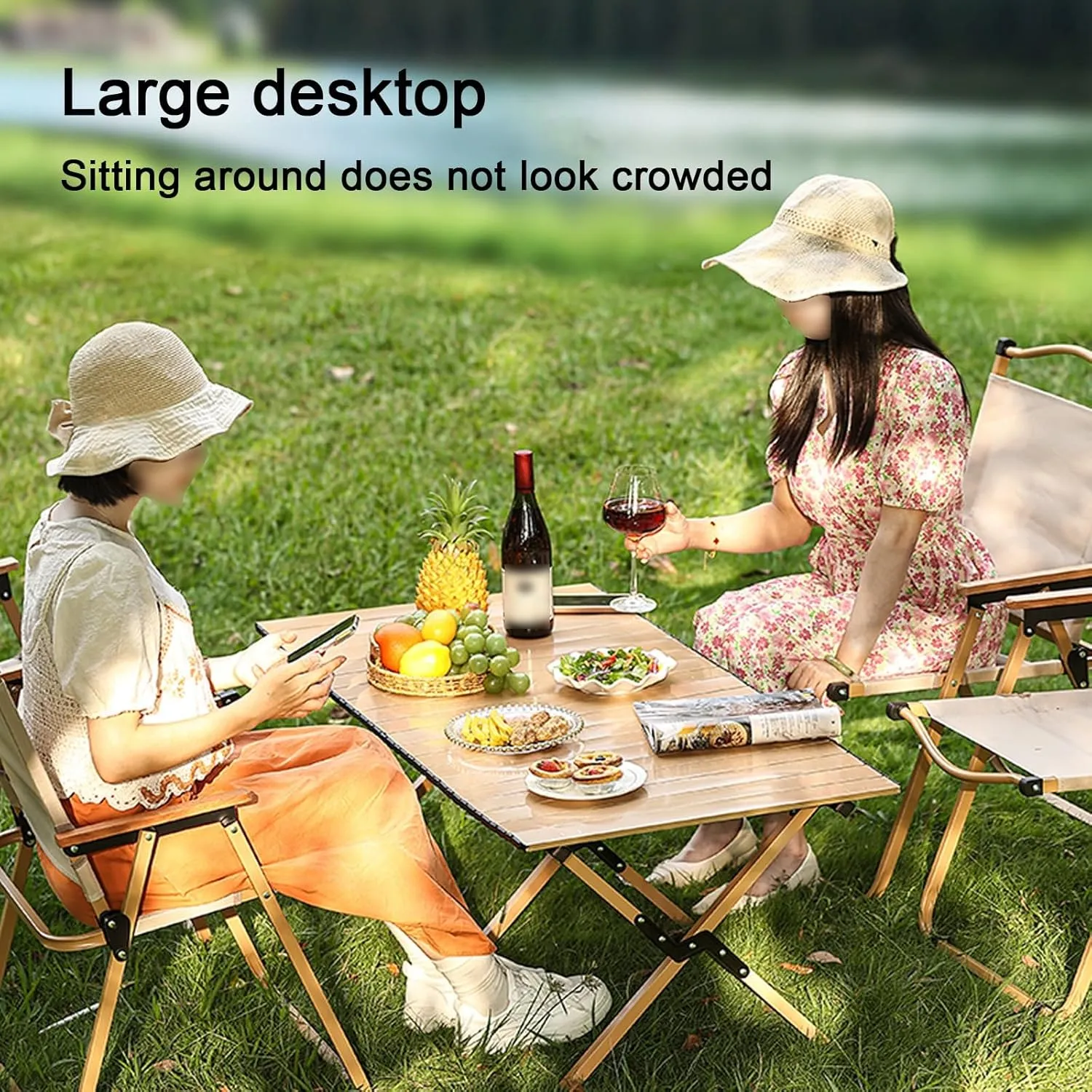 Outdoor Folding Table, Ultra-light Portable, Carbon Steel Roll Up Table, Camping Picnic Gear, Available In Four Sizes, Suitable For Outdoor Activities Barbecue And Dining, Suitable For 4-8 People(Wood
