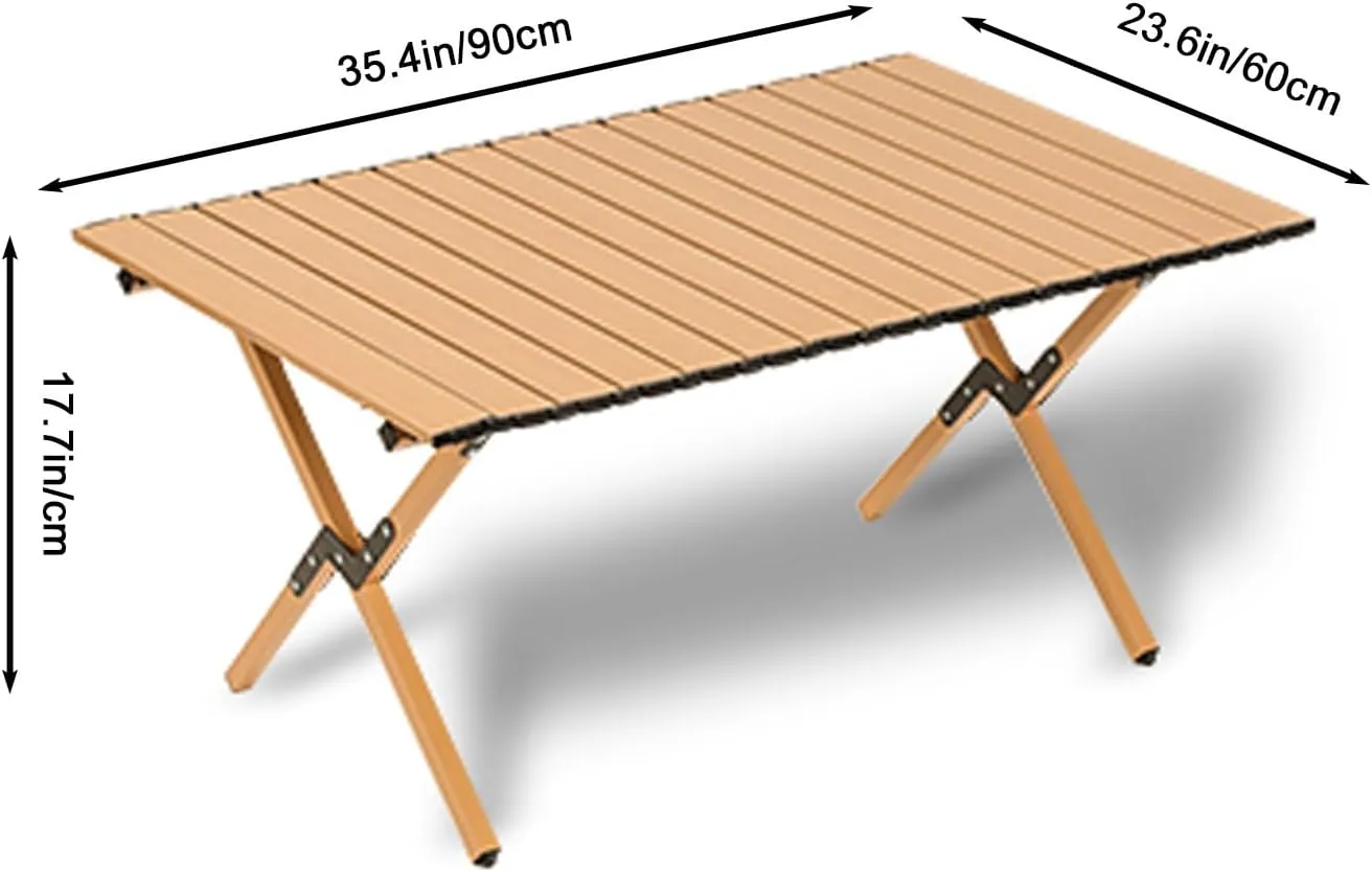 Outdoor Folding Table, Ultra-light Portable, Carbon Steel Roll Up Table, Camping Picnic Gear, Available In Four Sizes, Suitable For Outdoor Activities Barbecue And Dining, Suitable For 4-8 People(Wood