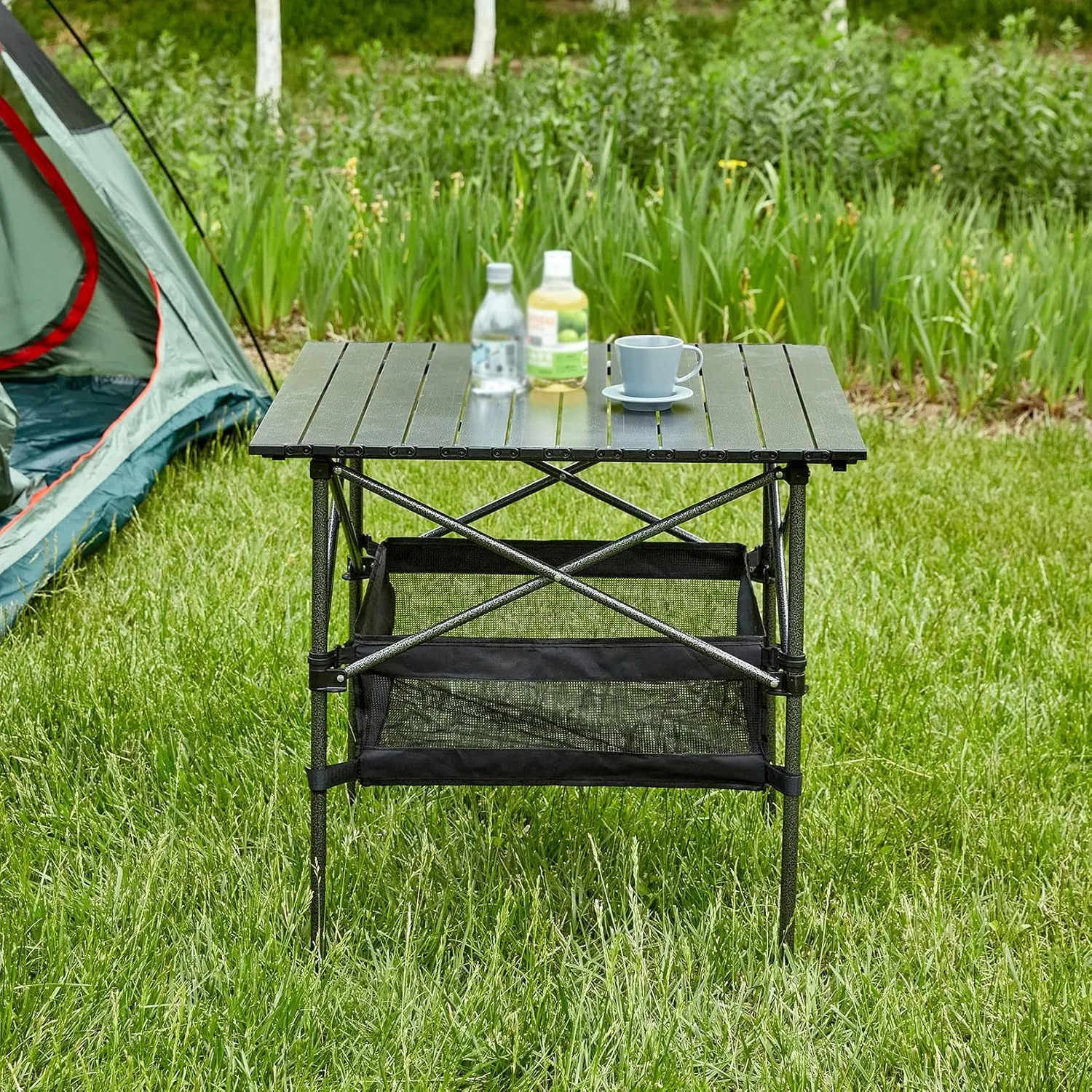 Outdoor Folding Table with Carrying Bag, Folding Camping Table, Lightweight Aluminum Roll-up Square Table for Indoor, Outdoor, Camping, Backyard, BBQ, Party, Patio, Beach, Picnic, Black