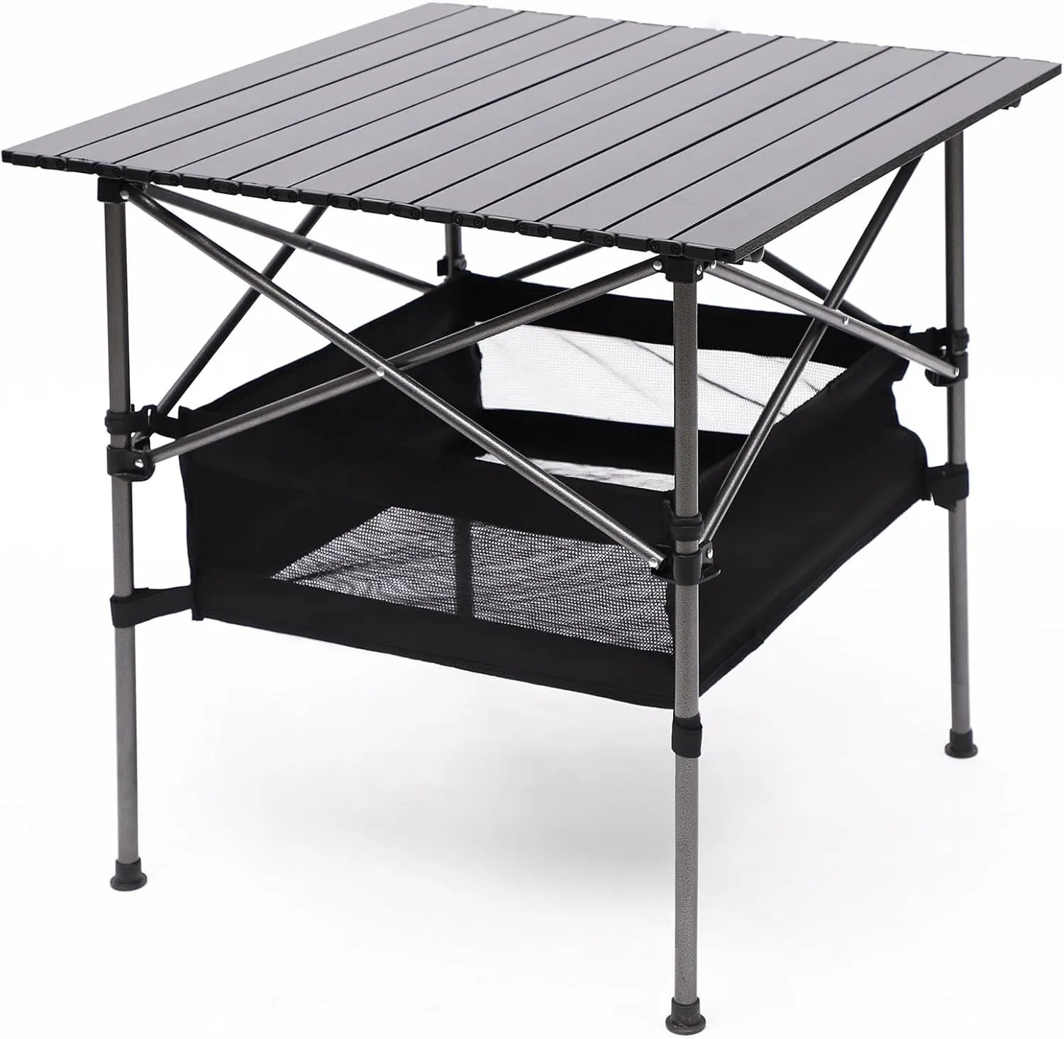 Outdoor Folding Table with Carrying Bag, Folding Camping Table, Lightweight Aluminum Roll-up Square Table for Indoor, Outdoor, Camping, Backyard, BBQ, Party, Patio, Beach, Picnic, Black