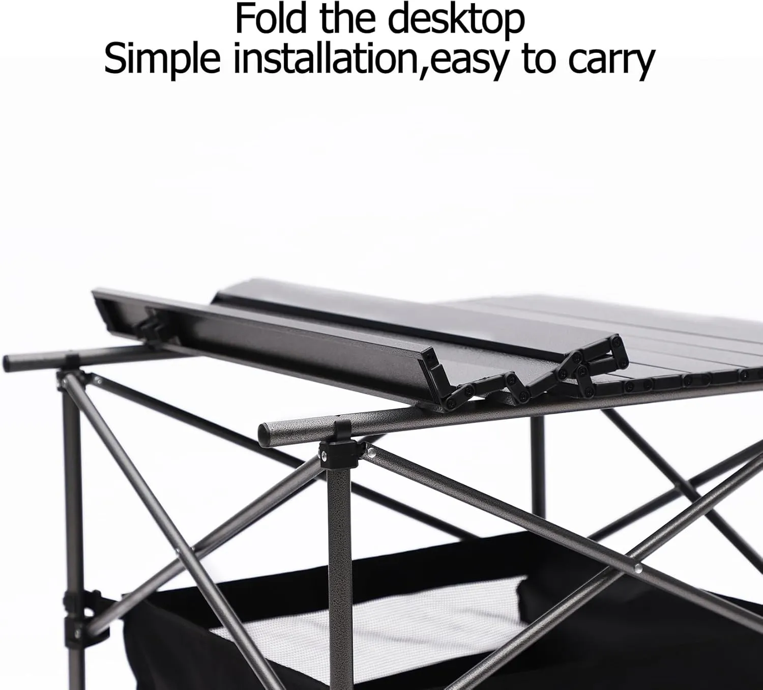 Outdoor Folding Table with Carrying Bag, Folding Camping Table, Lightweight Aluminum Roll-up Square Table for Indoor, Outdoor, Camping, Backyard, BBQ, Party, Patio, Beach, Picnic, Black