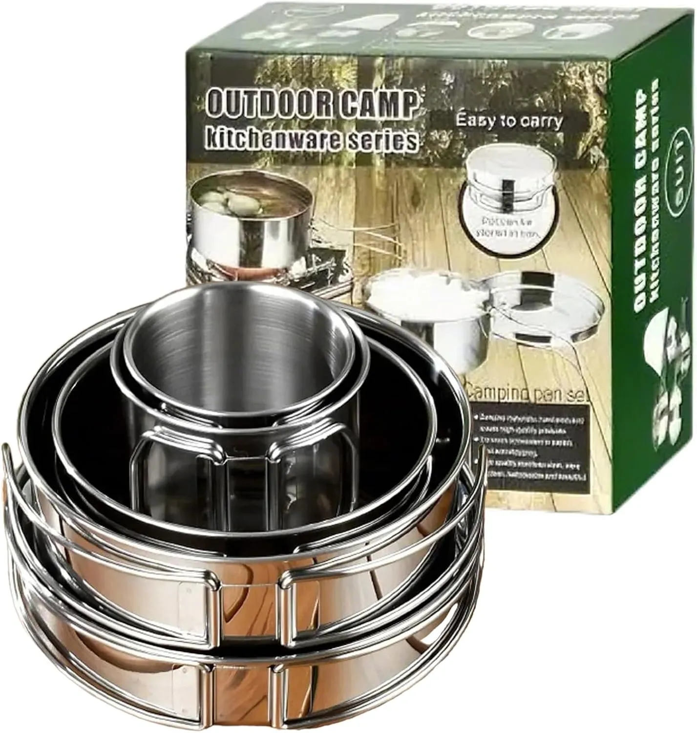 Outdoor Frying Pan Set Combination, 304 Stainless Steel Camping Cooker Portable Camping Pot Set for Outdoor Camping Family Picnic
