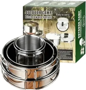 Outdoor Frying Pan Set Combination, 304 Stainless Steel Camping Cooker Portable Camping Pot Set for Outdoor Camping Family Picnic