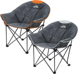 OUTDOOR LIVING SUNTIME Oversized Padded Camping Chair,Portable Comfy Outdoor Folding Moon Round Saucer Chairs for Adults with Holder and Carry Bag, Perfect for Hiking Lawn Patio Sports（Grey and Orang）