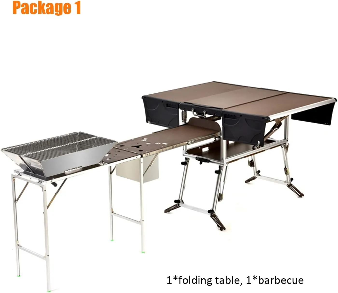 Outdoor Master Cook Station Aluminum Camping Table,Easy Carry Picnic Folding Table with kitchenware and Stove for RV BBQ Cooking Outdoor (Color : Package 1)