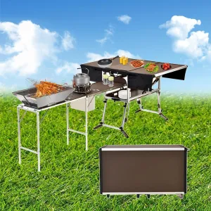 Outdoor Master Cook Station Aluminum Camping Table,Easy Carry Picnic Folding Table with kitchenware and Stove for RV BBQ Cooking Outdoor (Color : Package 1)