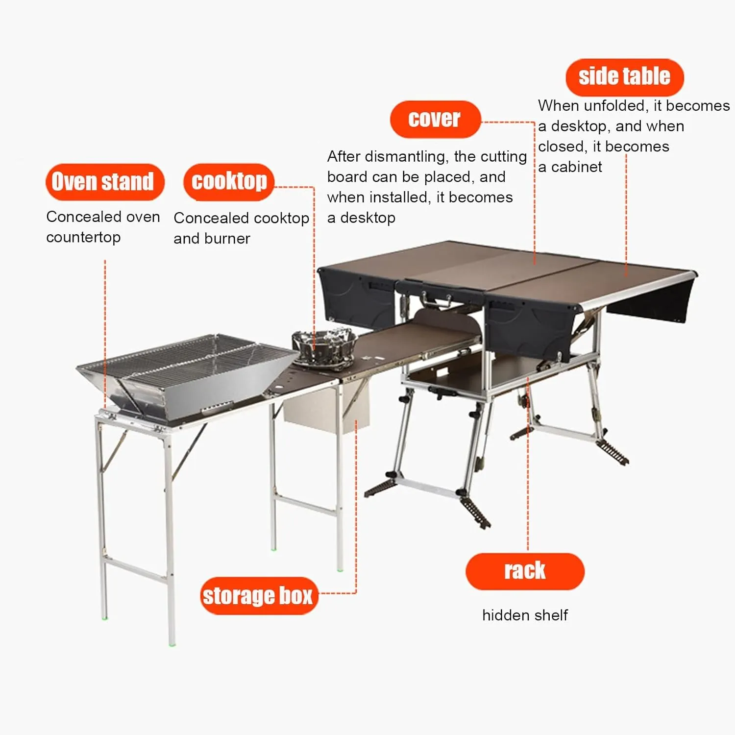 Outdoor Master Cook Station Aluminum Camping Table,Easy Carry Picnic Folding Table with kitchenware and Stove for RV BBQ Cooking Outdoor (Color : Package 1)