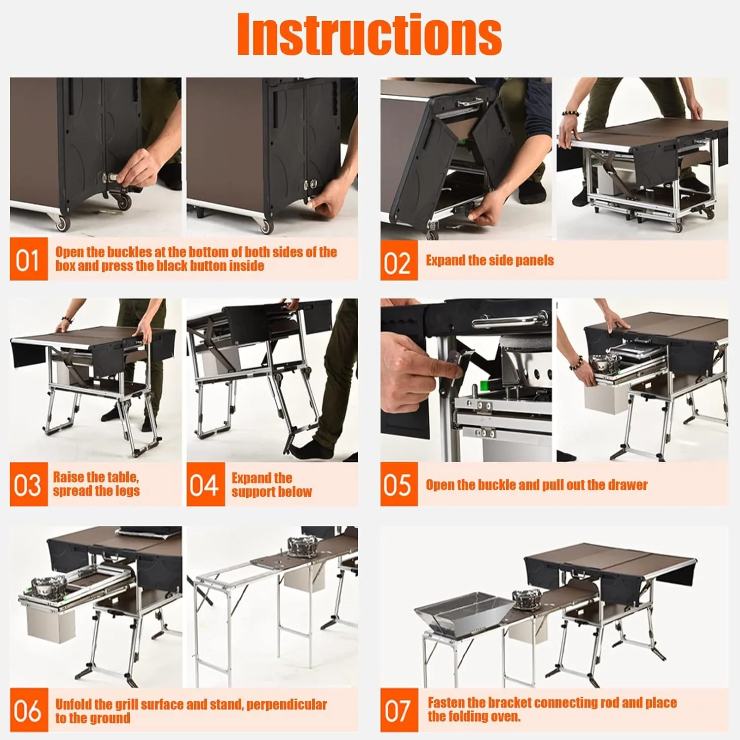 Outdoor Master Cook Station Aluminum Camping Table,Easy Carry Picnic Folding Table with kitchenware and Stove for RV BBQ Cooking Outdoor (Color : Package 1)