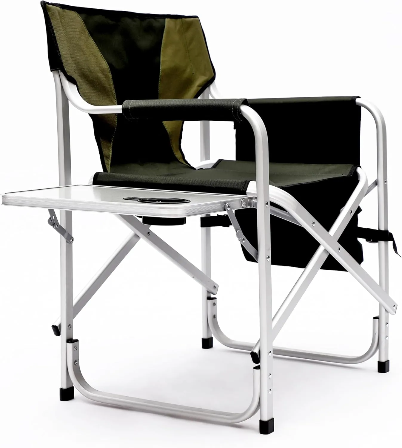 Outdoor Padded Folding Chair with Side Table and Storage Pockets, Lightweight Oversized Portable Camping Seating, Portable Folding Camping Chair for Outdoor Camping, Picnics and Fishing (1, Green)