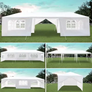 Outdoor Party Tent, Portable Wedding Tent Patio Tent Garden Tent Carport Patio Gazebo BBQ Shelter, Heavy Duty Canopy Waterproof UV Protection Tent with Removable Sidewalls (10 X 30 ft, 8 Sidewalls)