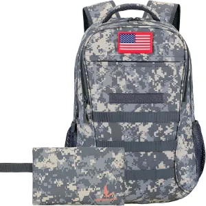outdoor plus Camo Backpack,Military Boys Backpacks for School,Army Bookbag with USB Charging Port,30l/40L