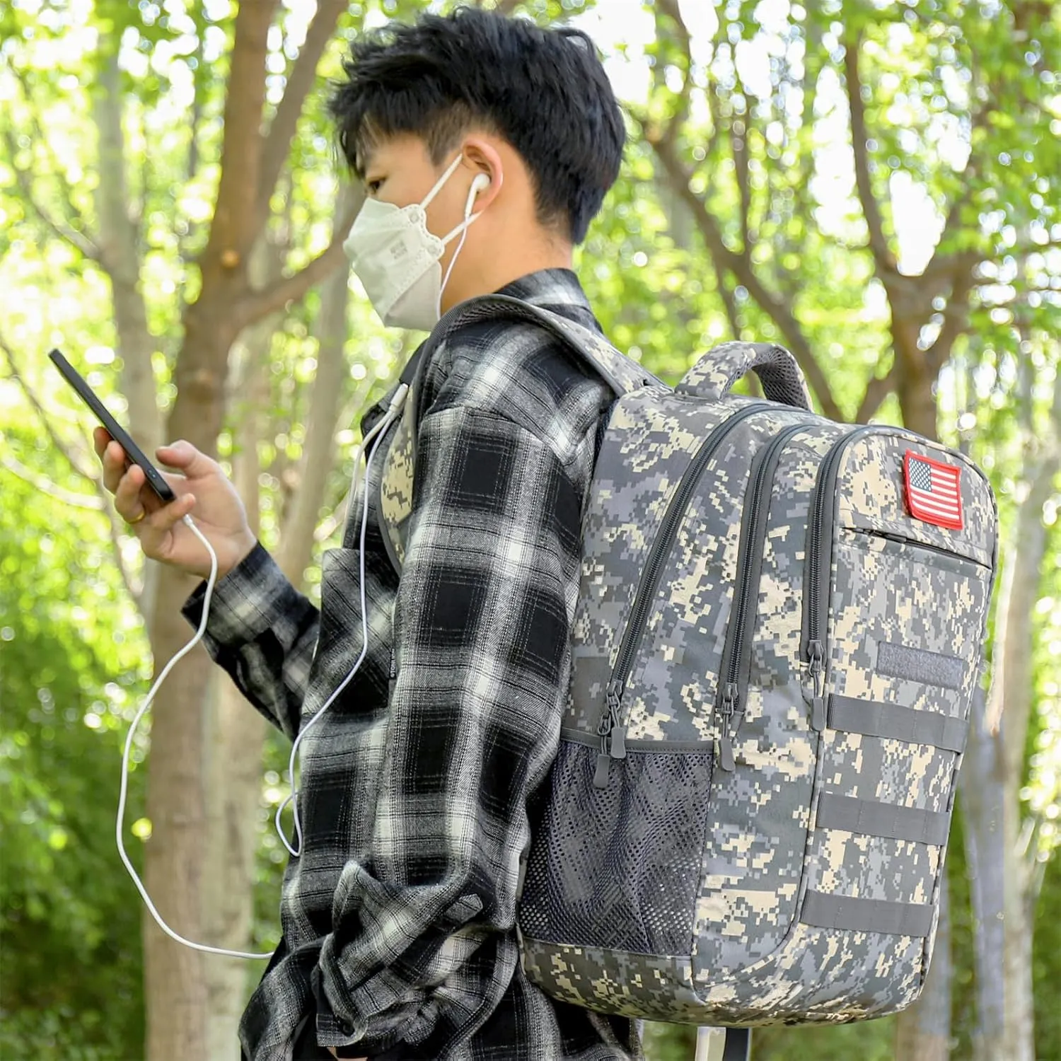 outdoor plus Camo Backpack,Military Boys Backpacks for School,Army Bookbag with USB Charging Port,30l/40L