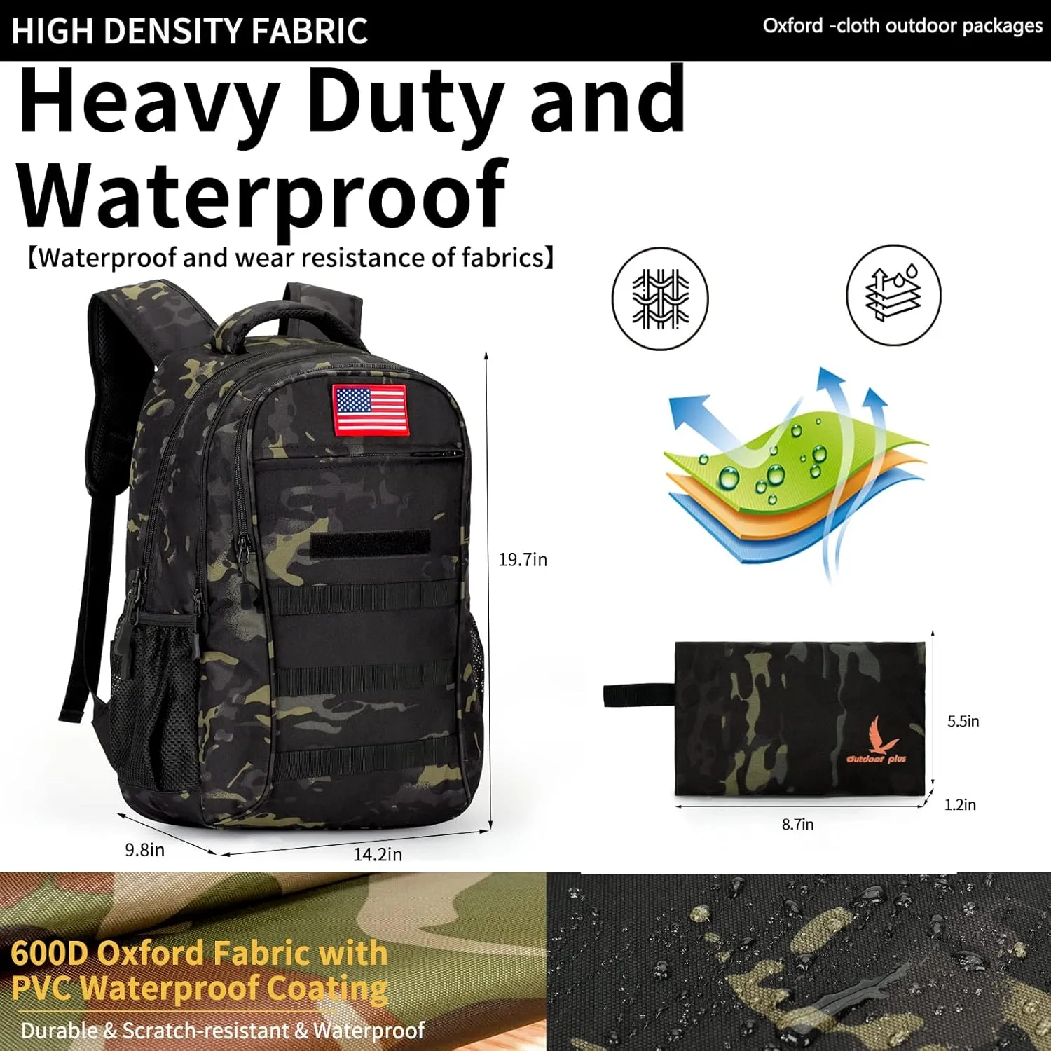 outdoor plus Camo Backpack,Military Boys Backpacks for School,Army Bookbag with USB Charging Port,30l/40L