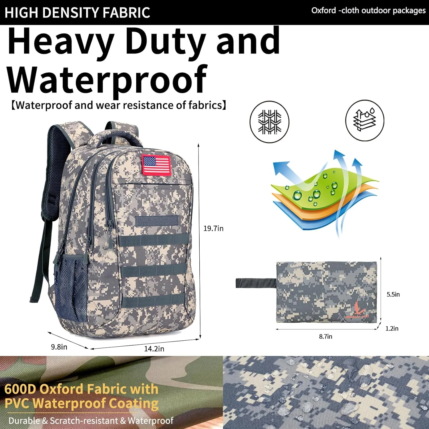 outdoor plus Camo Backpack,Military Boys Backpacks for School,Army Bookbag with USB Charging Port,30l/40L