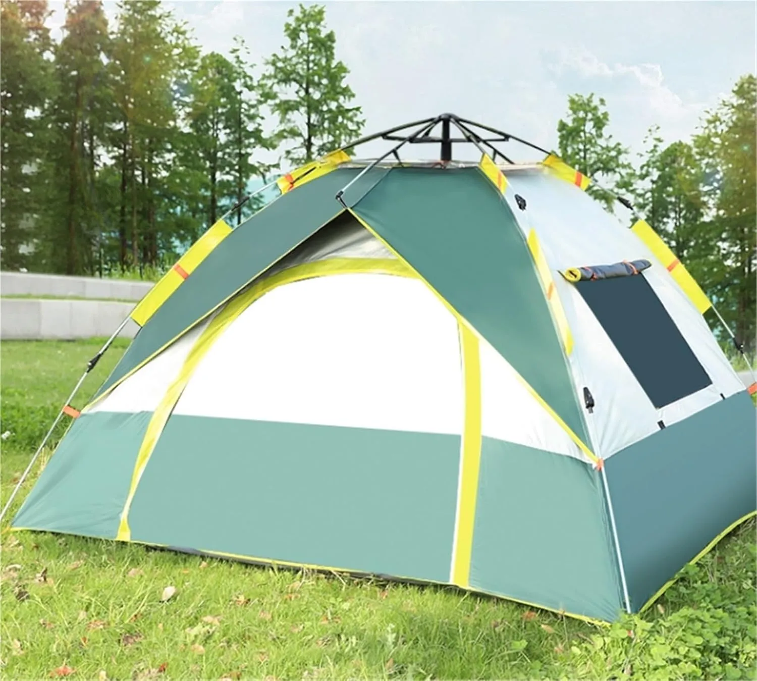 Outdoor Tent Camping Quick-Opening Tent Double Beach Camping Tent Double-Layer Portable(Green,Small)
