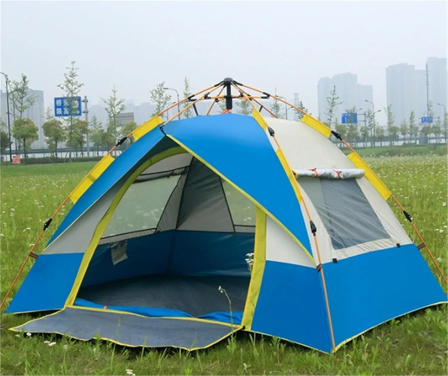 Outdoor Tent Camping Quick-Opening Tent Double Beach Camping Tent Double-Layer Portable(Green,Small)