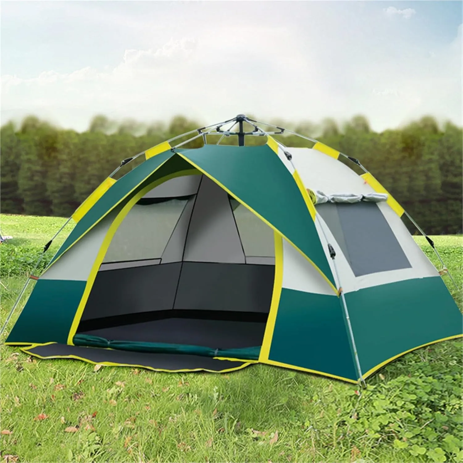 Outdoor Tent Camping Quick-Opening Tent Double Beach Camping Tent Double-Layer Portable(Green,Small)
