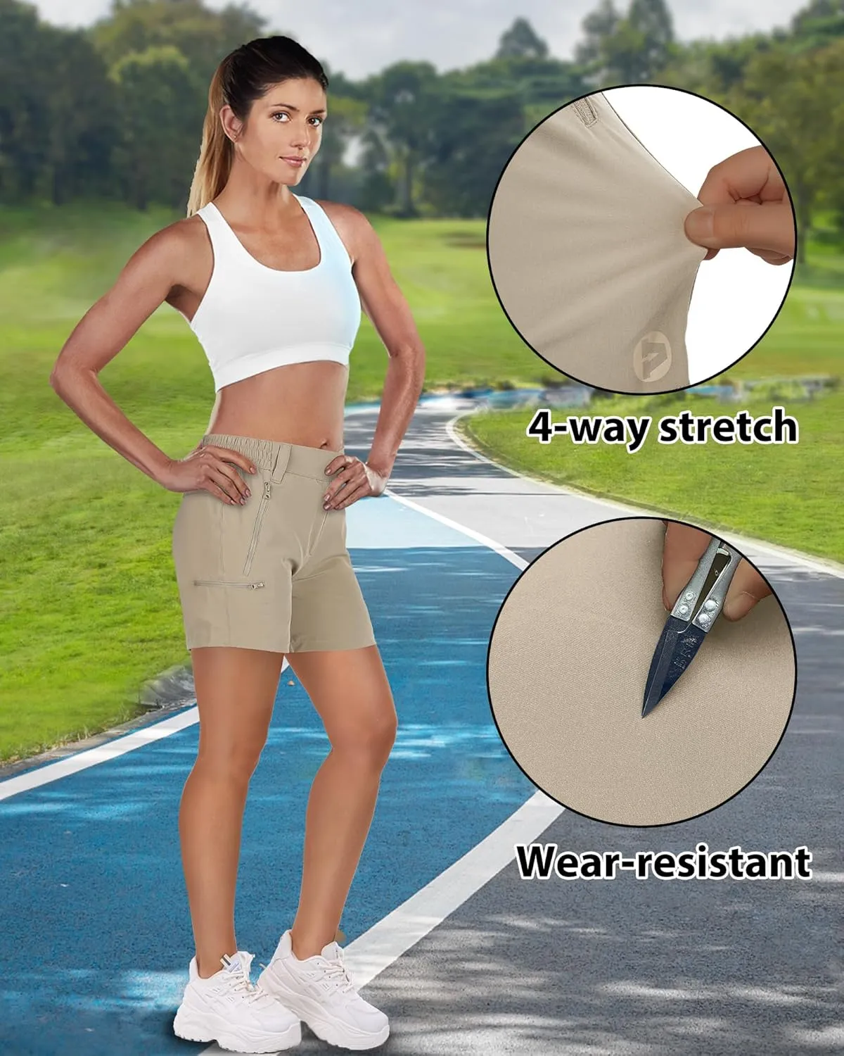 Outdoor Ventures Women's Hiking Shorts Stretch Lightweight Golf Shorts Quick Dry UPF 50  5 inch Cargo Short for Camping