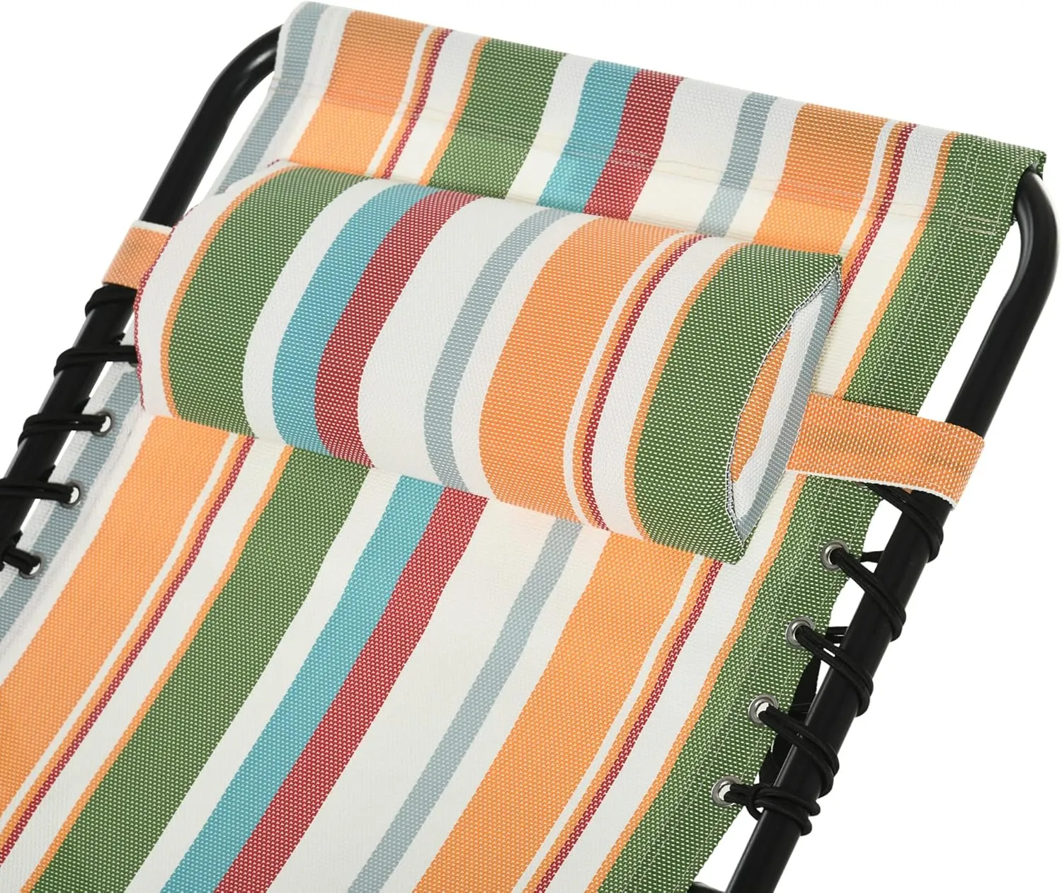 Outsunny Folding Chaise Lounge Chair, Patio Sun Tanning Chair, Outdoor Chaise Lounger with 4-Position Reclining Back, Breathable Mesh Seat for Beach, Poolside, Yard, Rainbow Striped
