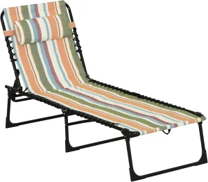 Outsunny Folding Chaise Lounge Chair, Patio Sun Tanning Chair, Outdoor Chaise Lounger with 4-Position Reclining Back, Breathable Mesh Seat for Beach, Poolside, Yard, Rainbow Striped